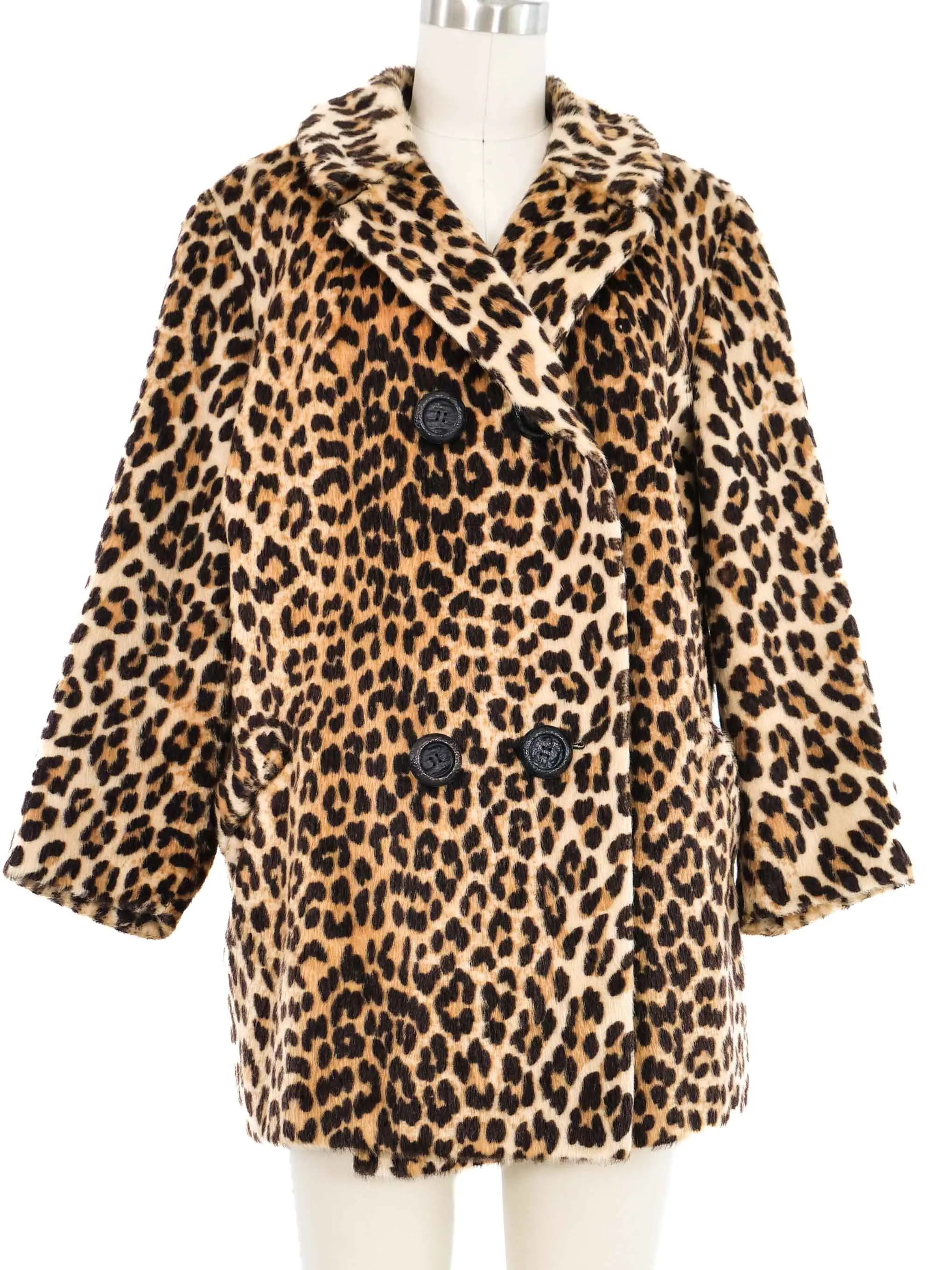 1960s Leopard Print Faux Fur Swing Coat