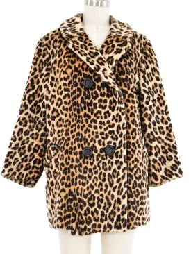 1960s Leopard Print Faux Fur Swing Coat