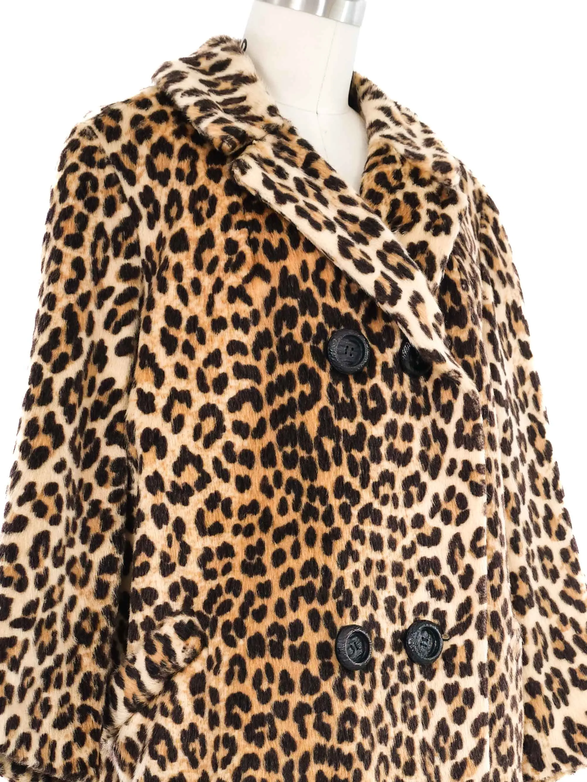 1960s Leopard Print Faux Fur Swing Coat