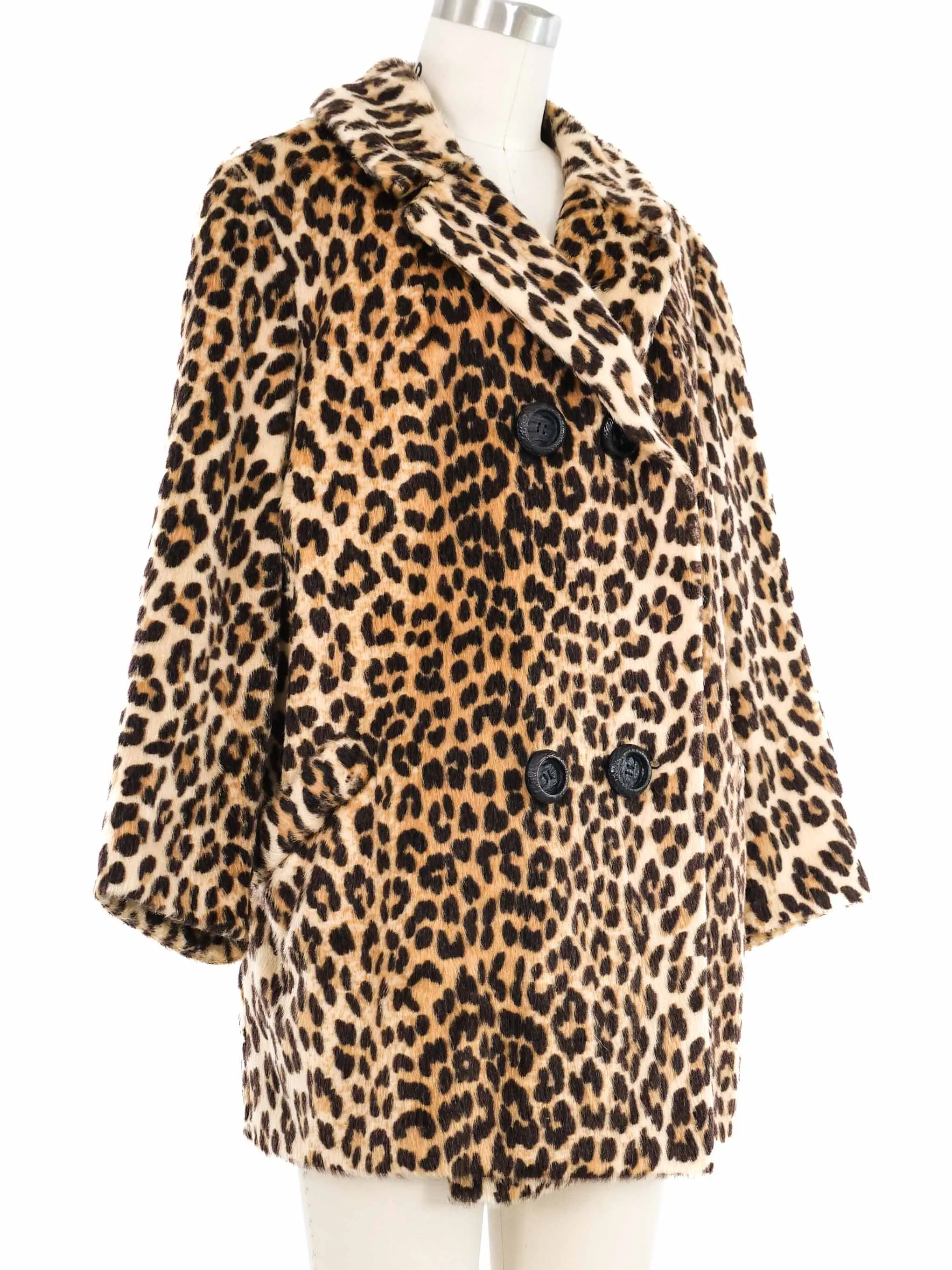 1960s Leopard Print Faux Fur Swing Coat