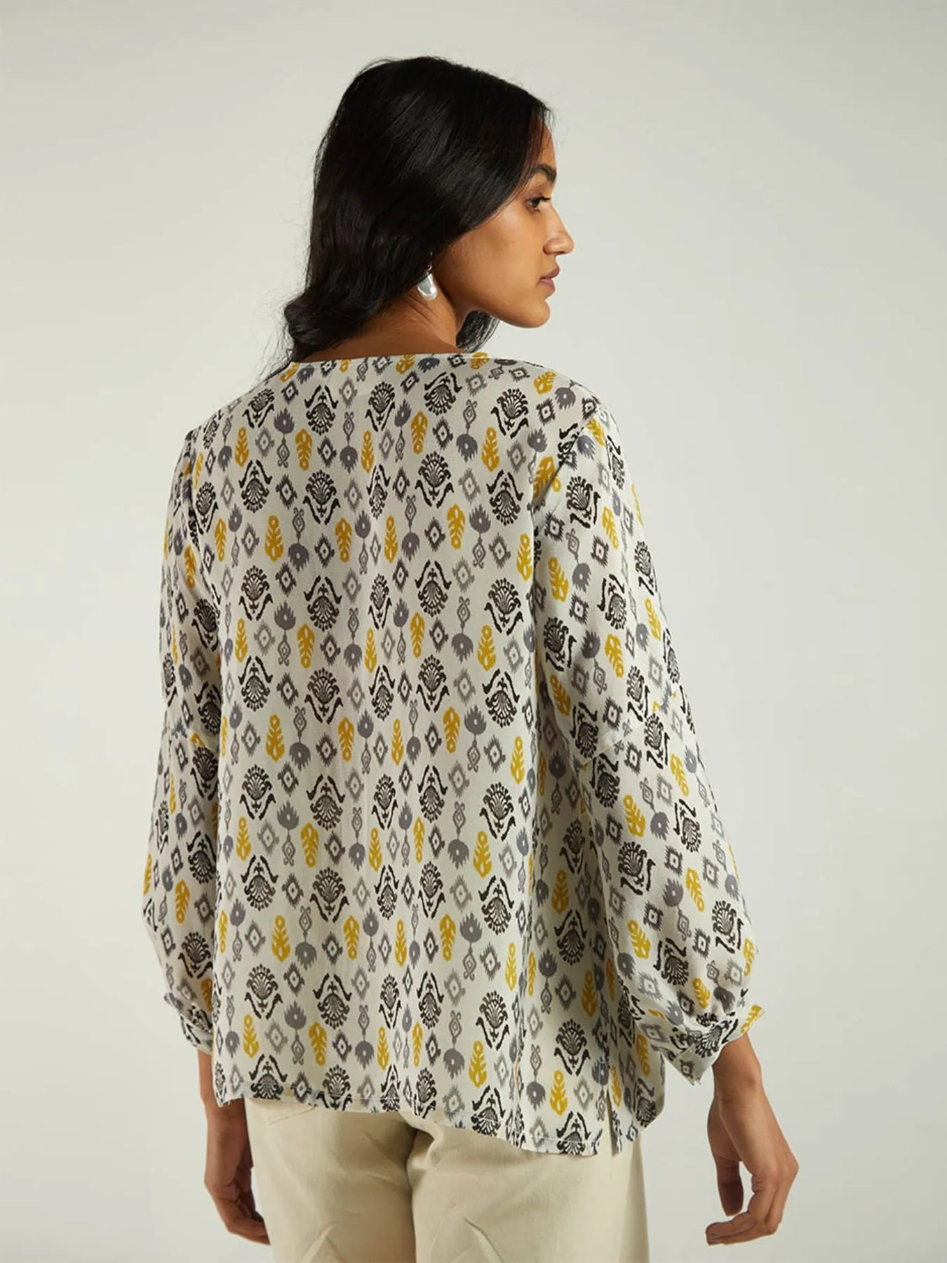 A Summer Escape Top, Ikat Gardens Print