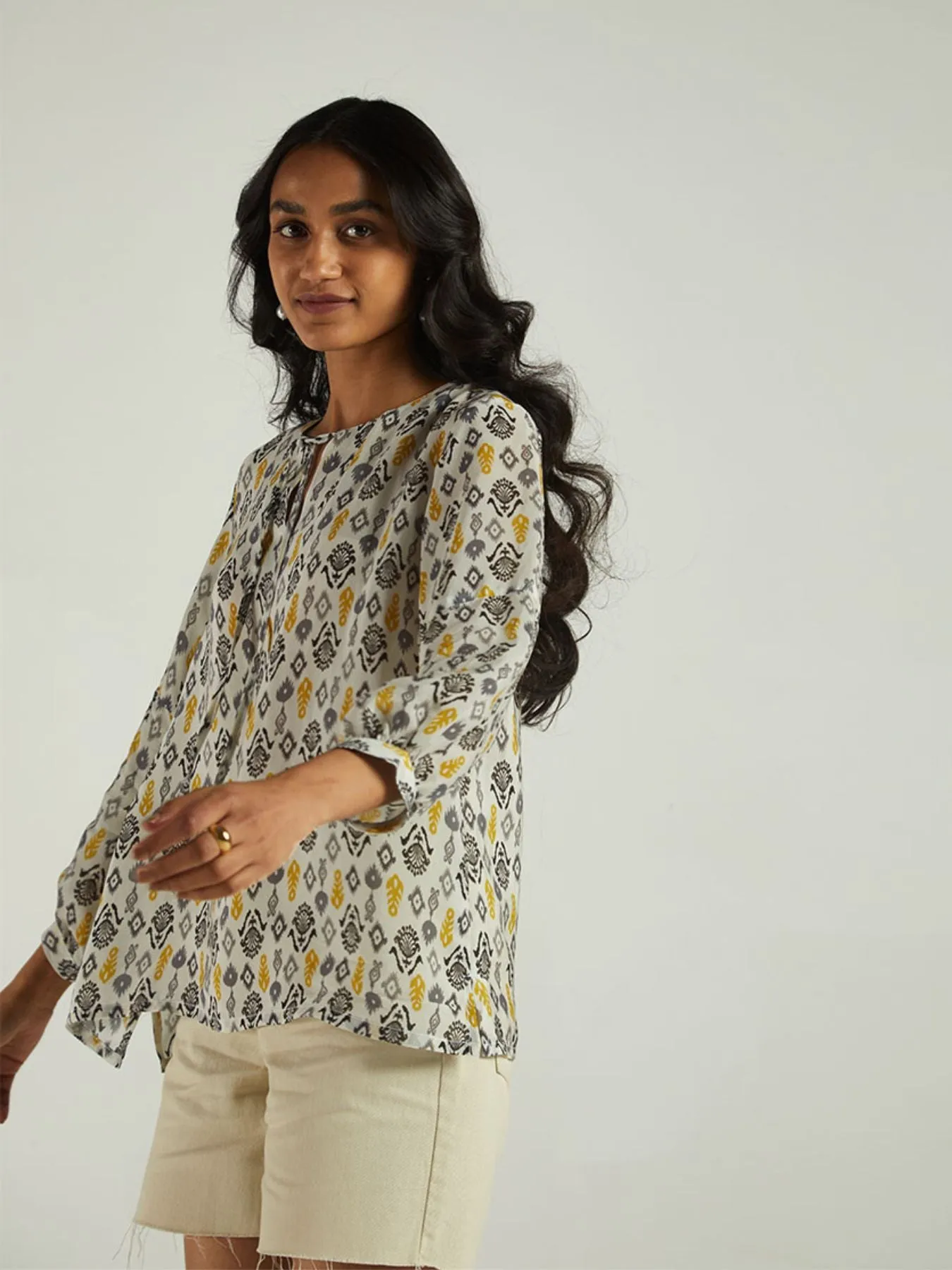 A Summer Escape Top, Ikat Gardens Print
