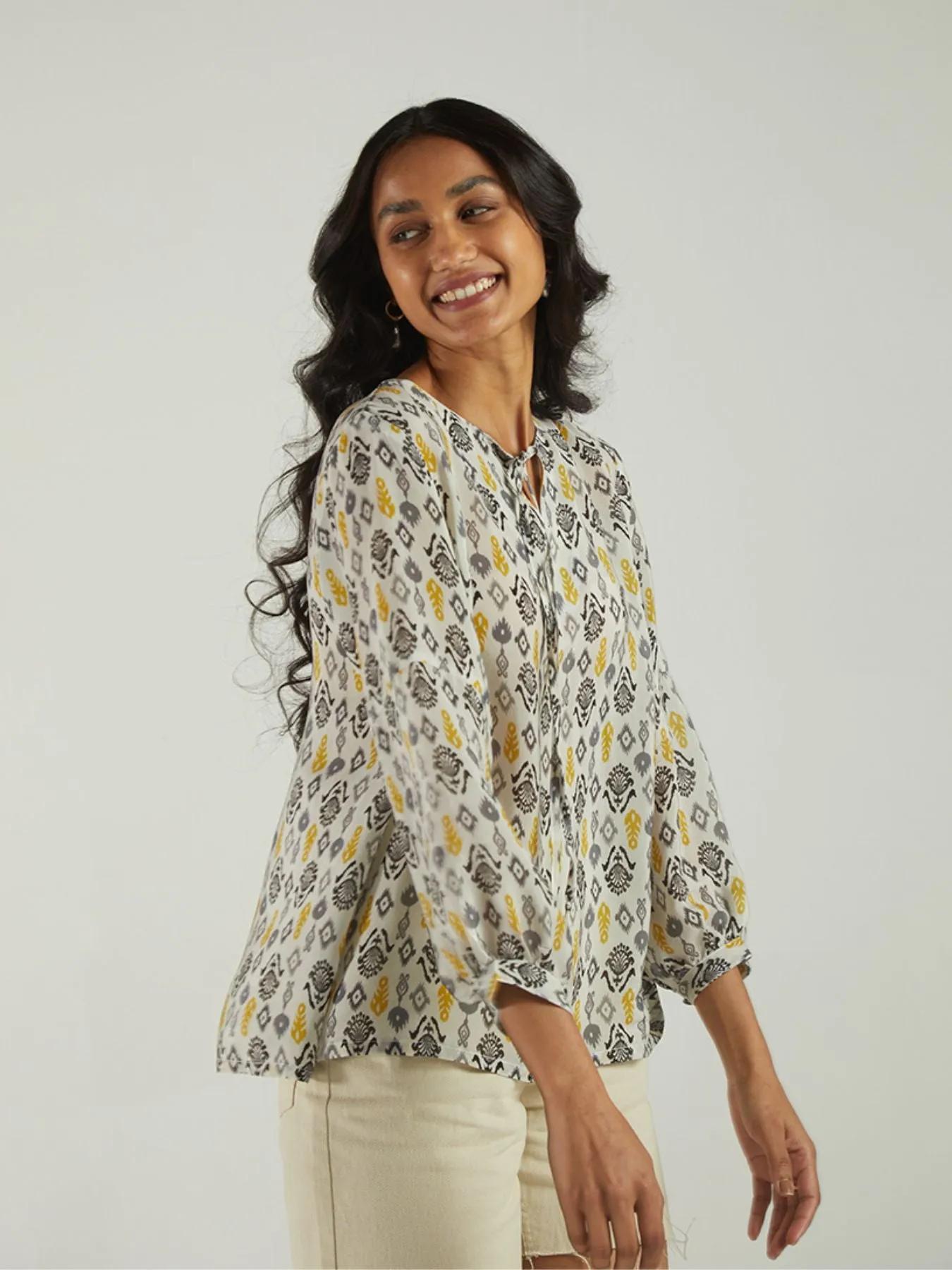 A Summer Escape Top, Ikat Gardens Print