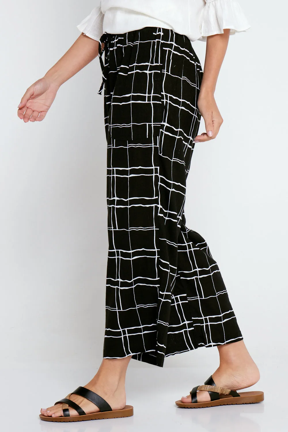 Aiko Linen Pants - Black/White