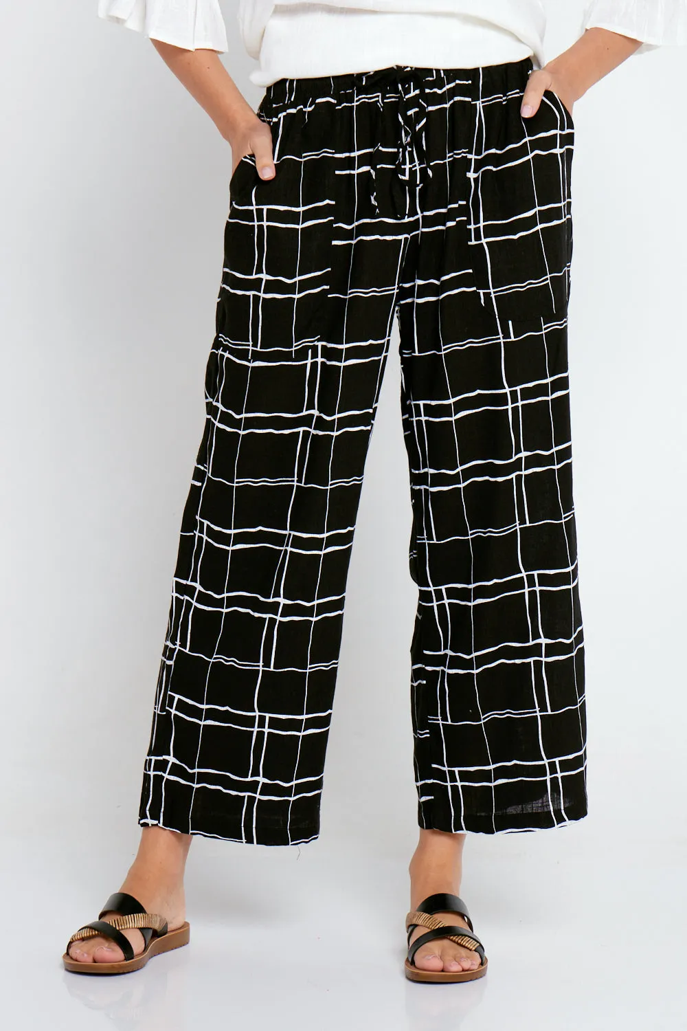 Aiko Linen Pants - Black/White