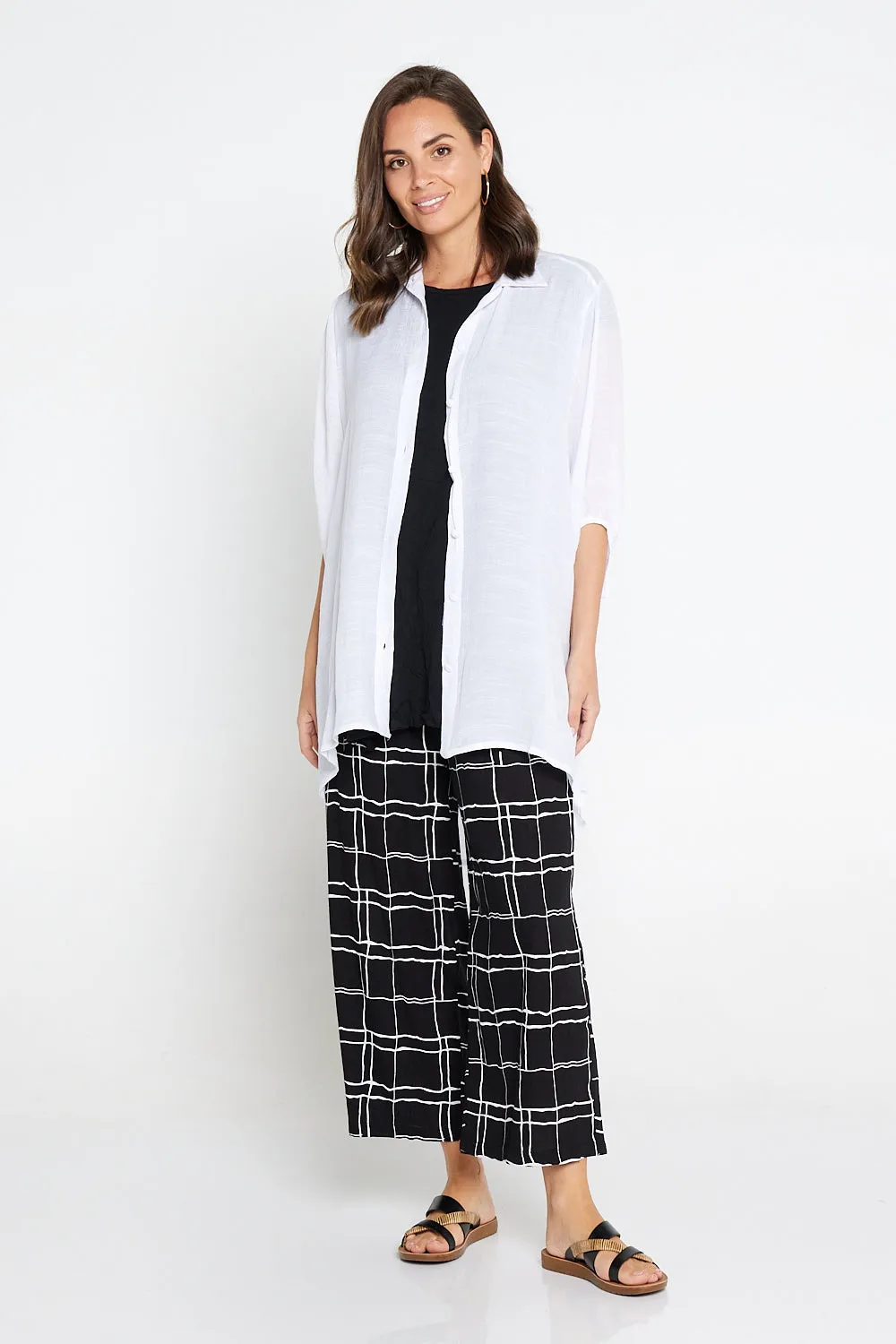 Aiko Linen Pants - Black/White