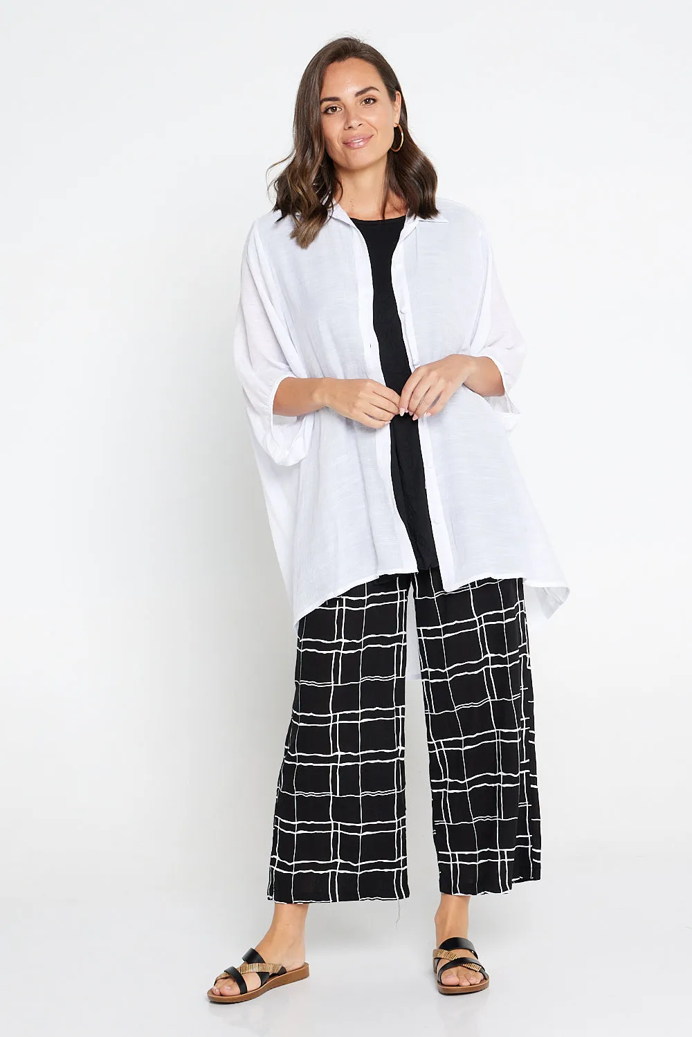 Aiko Linen Pants - Black/White