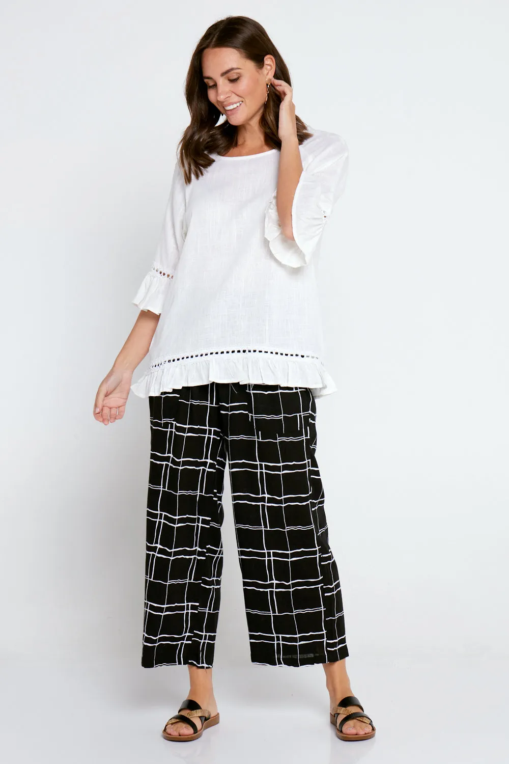Aiko Linen Pants - Black/White