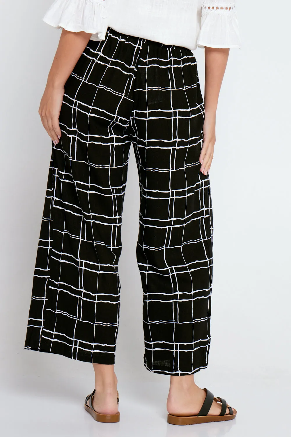 Aiko Linen Pants - Black/White