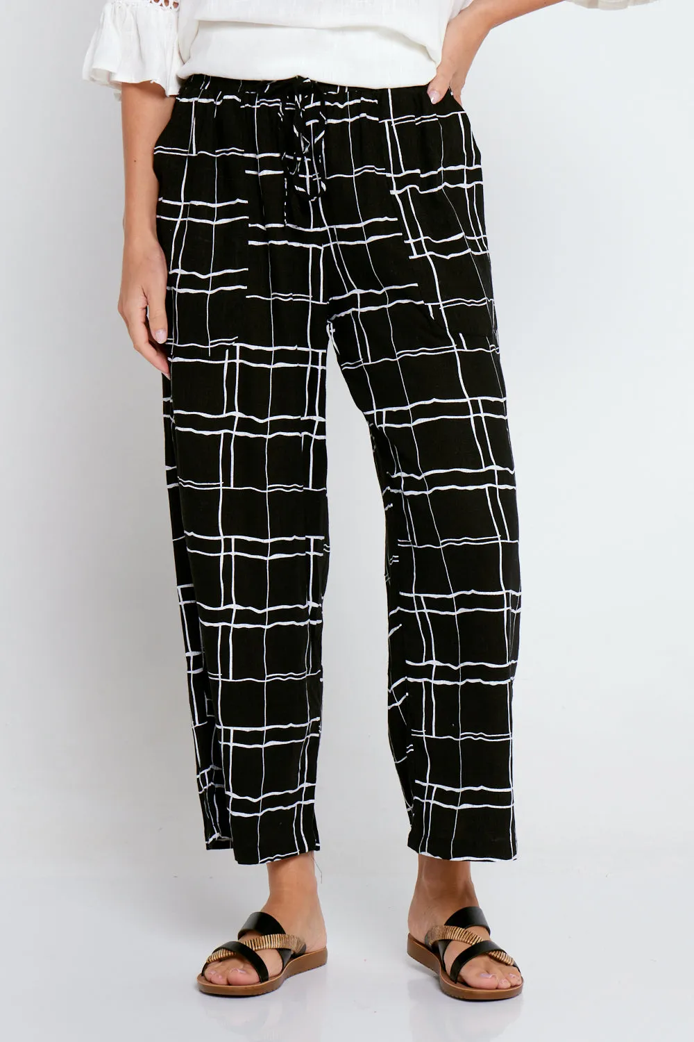 Aiko Linen Pants - Black/White