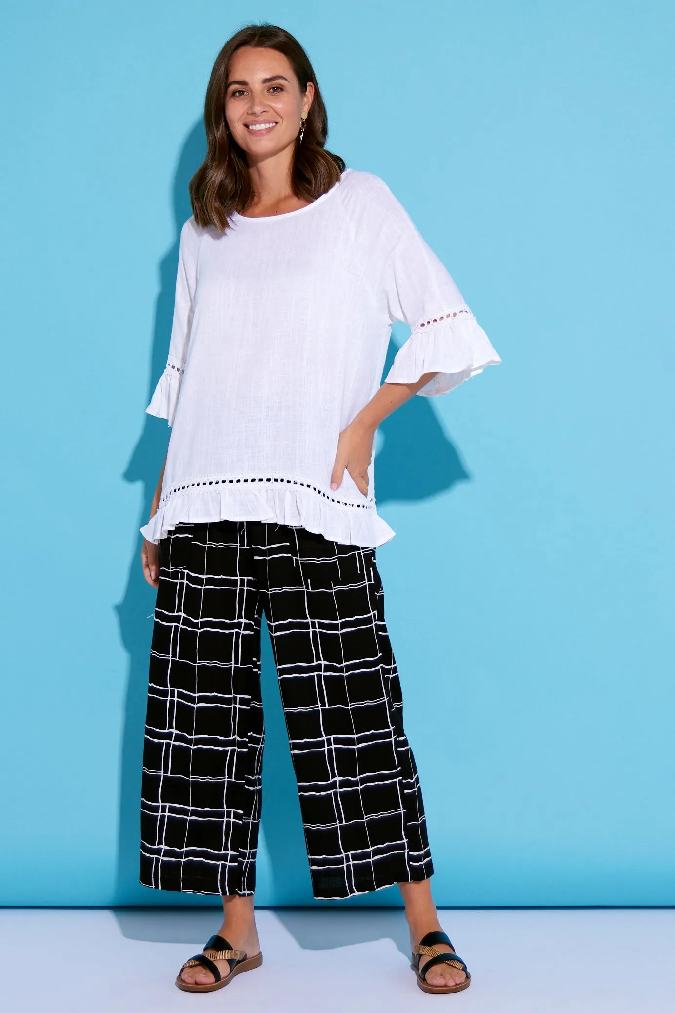 Aiko Linen Pants - Black/White
