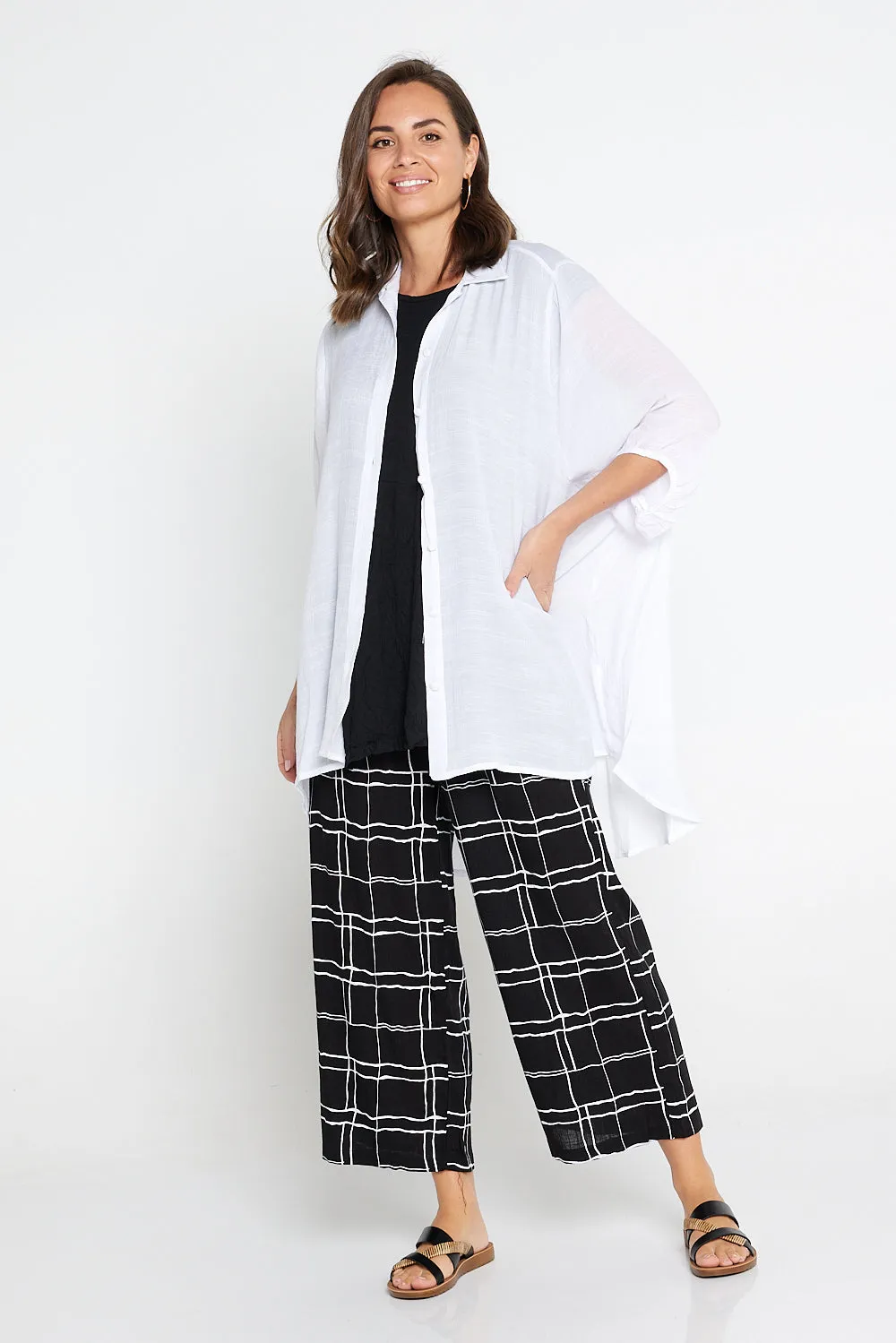 Aiko Linen Pants - Black/White