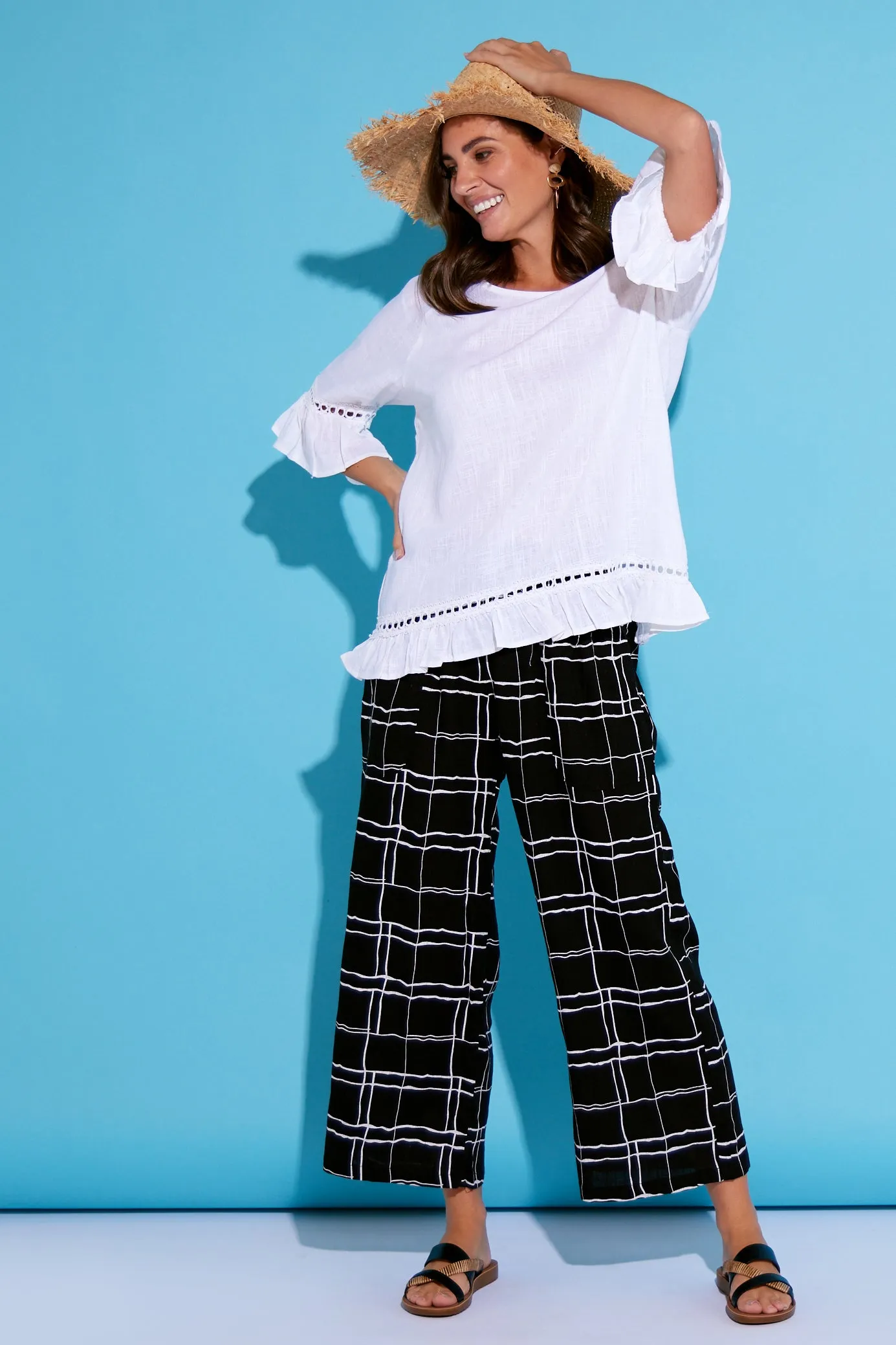 Aiko Linen Pants - Black/White