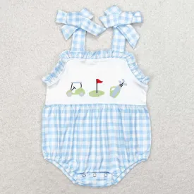 Baby Infant Girls Rompers Golf Blue Checkered Summer Straps Rompers SR1175