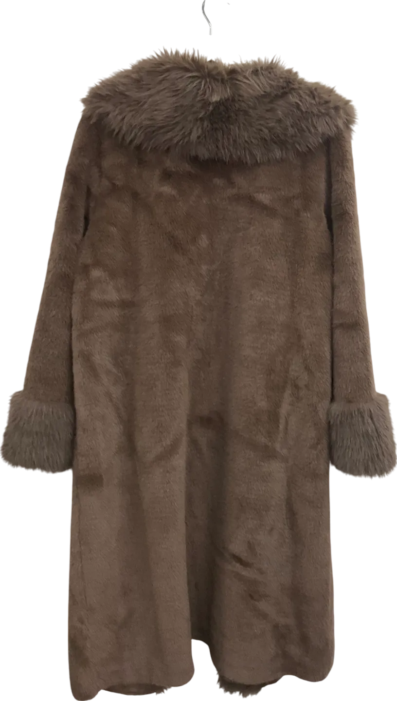 boohoo Brown Faux Fur Long Line Coat UK 10