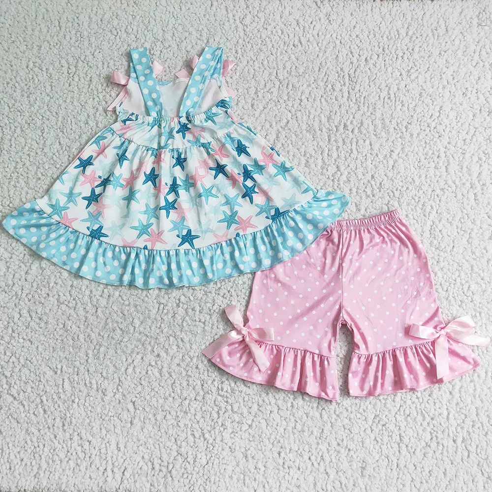 Boutique Infant Baby Girl Rompers Star Print Summer Girls Clothes Set Matched Romper Kids Sister Clothing SR0022