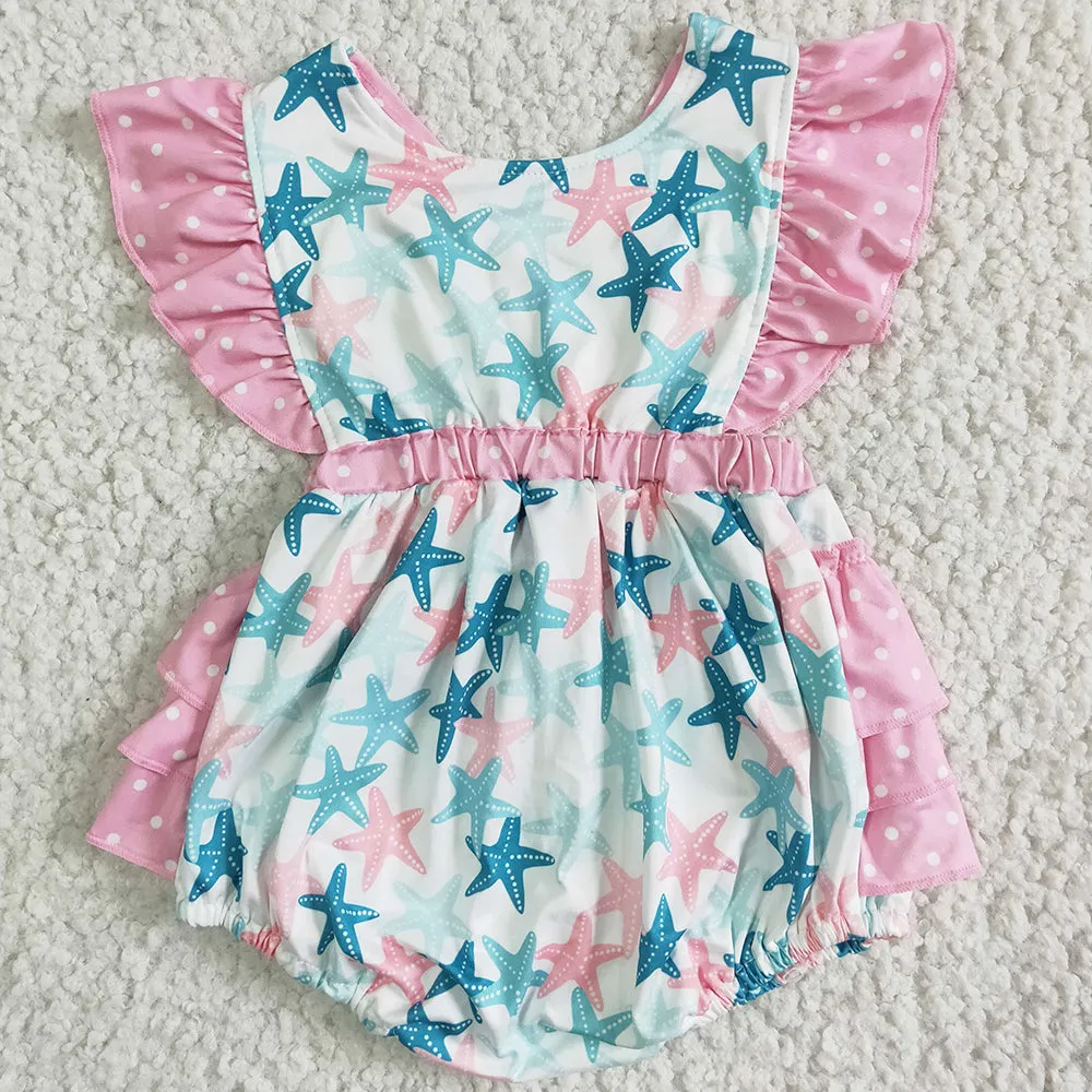 Boutique Infant Baby Girl Rompers Star Print Summer Girls Clothes Set Matched Romper Kids Sister Clothing SR0022