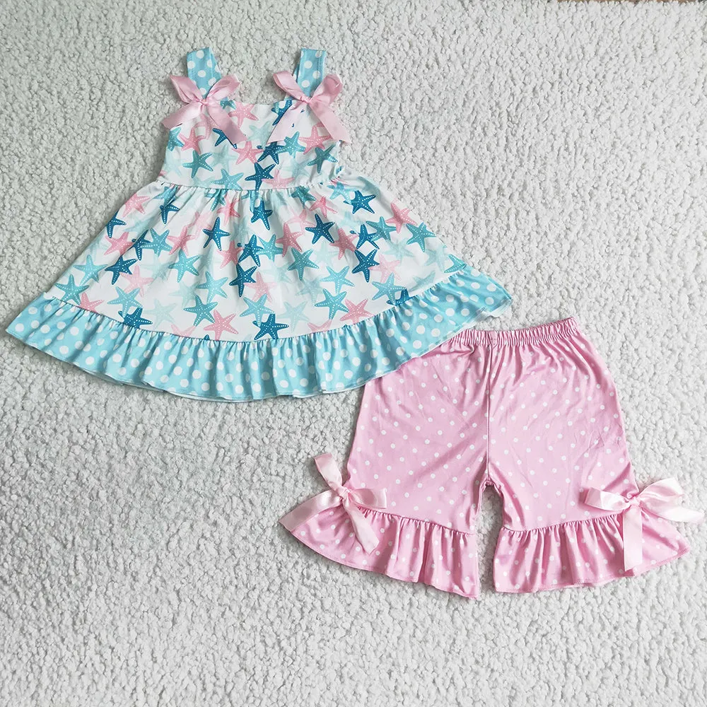 Boutique Infant Baby Girl Rompers Star Print Summer Girls Clothes Set Matched Romper Kids Sister Clothing SR0022