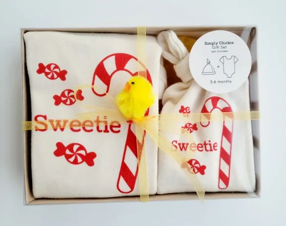 Candy Cane Short Sleeve Romper & Hat Gift Set