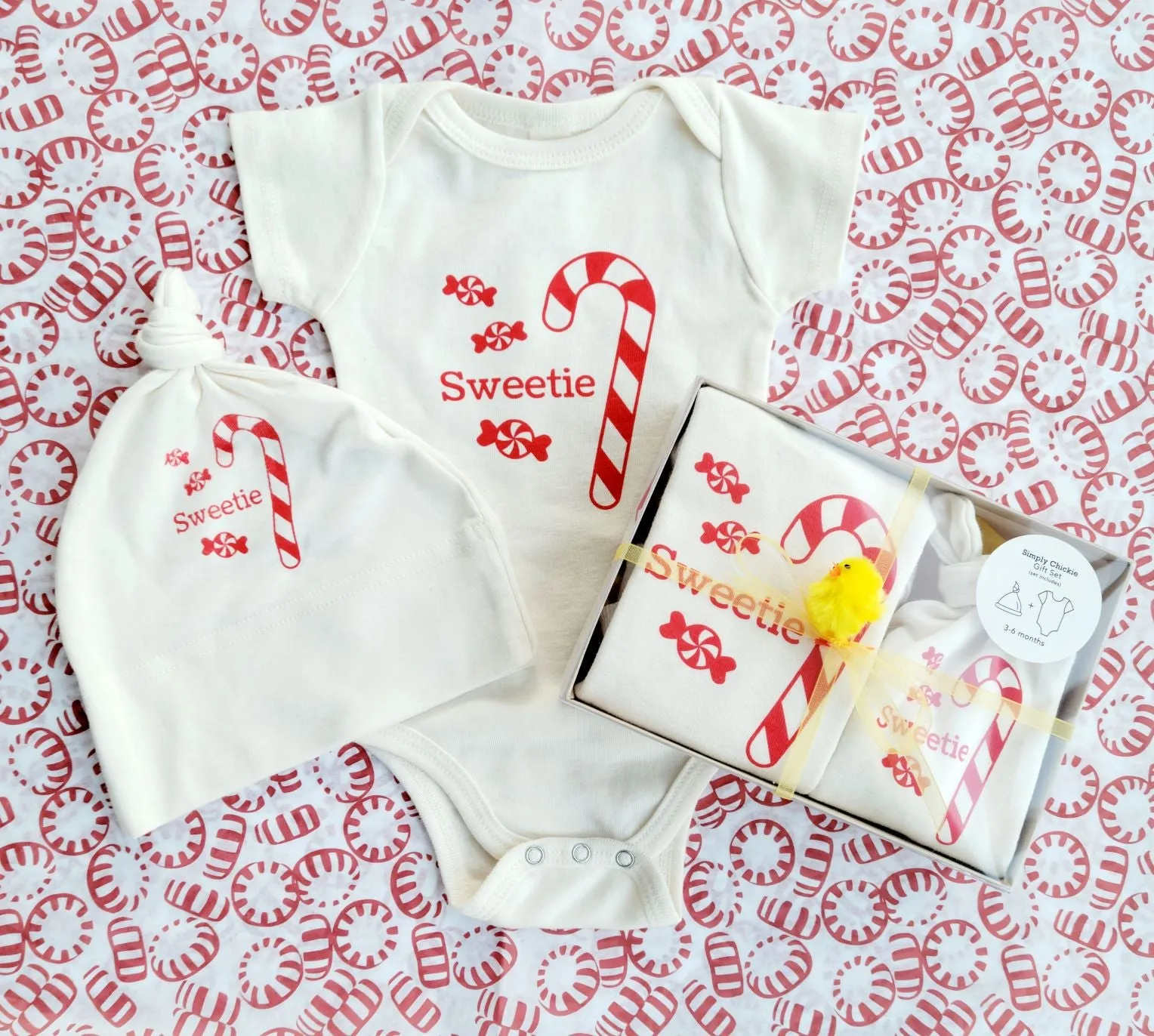 Candy Cane Short Sleeve Romper & Hat Gift Set