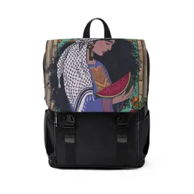 Casual Shoulder Backpack, Palestinian Kuffiyeh Holding a Watermelon, Ethnic Bag
