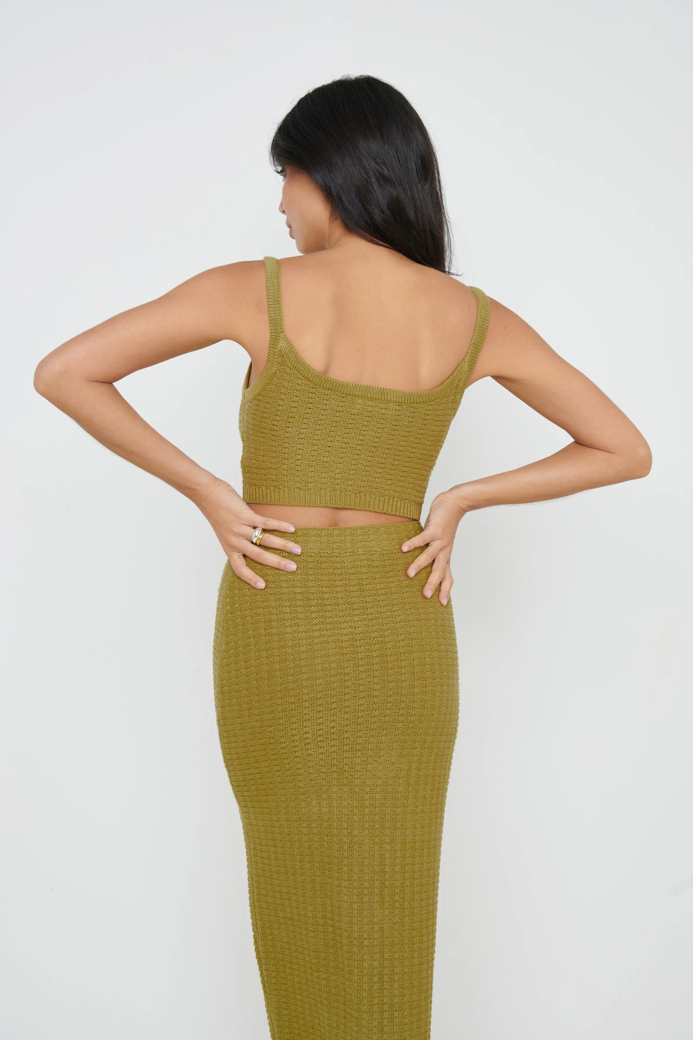Celine Crochet Knit Cami Top - Olive