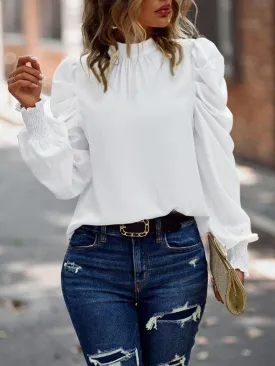 Chic High Neck Smocked Sleeve Blouse for Stylish Women