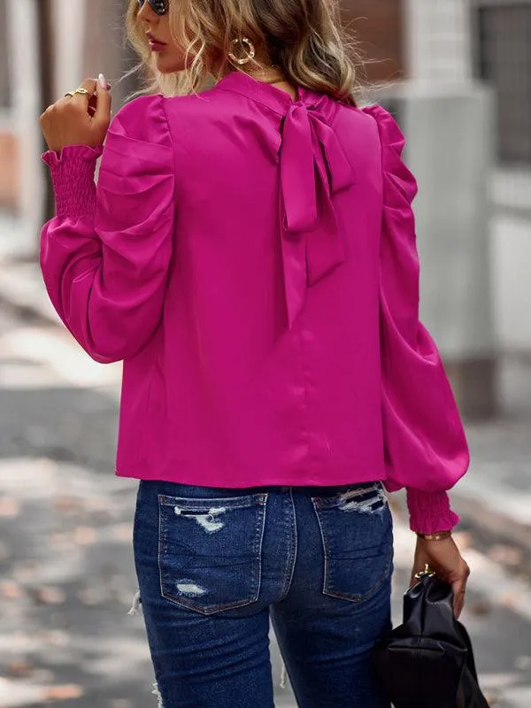 Chic High Neck Smocked Sleeve Blouse for Stylish Women