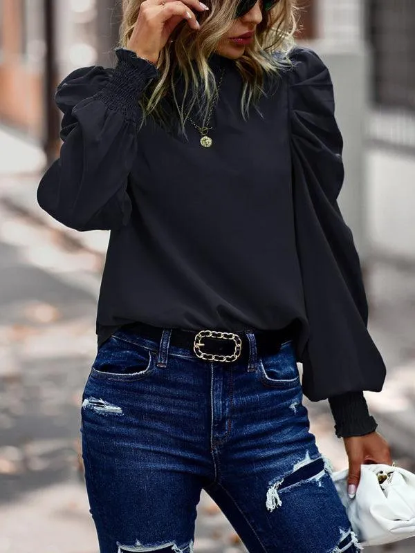 Chic High Neck Smocked Sleeve Blouse for Stylish Women