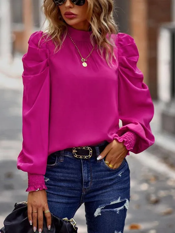 Chic High Neck Smocked Sleeve Blouse for Stylish Women