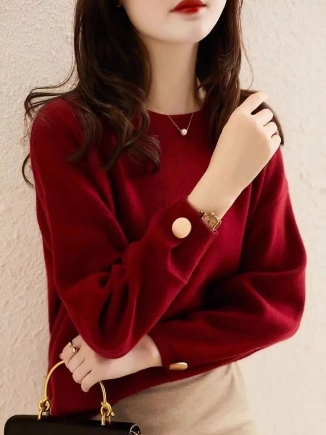 Classic Crew Neck Stylish Sweater - Red