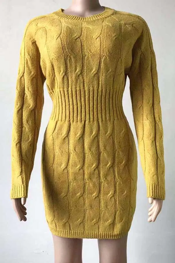 Crew Neck Long Sleeve Mini Bodycon Sweater Dress