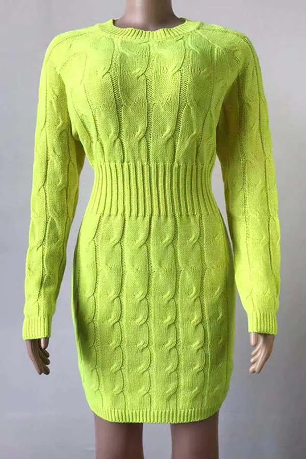 Crew Neck Long Sleeve Mini Bodycon Sweater Dress