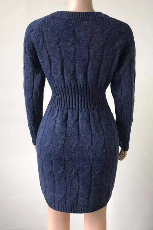 Crew Neck Long Sleeve Mini Bodycon Sweater Dress
