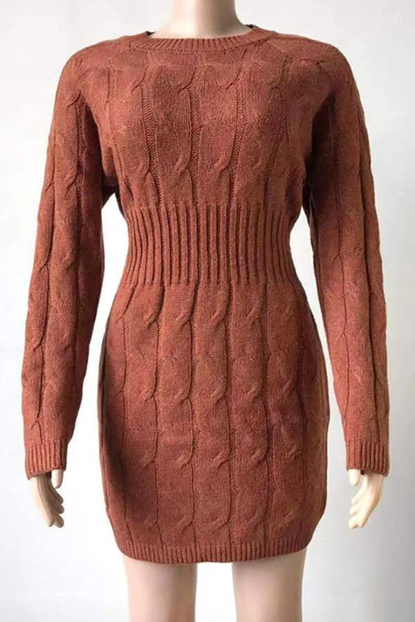 Crew Neck Long Sleeve Mini Bodycon Sweater Dress
