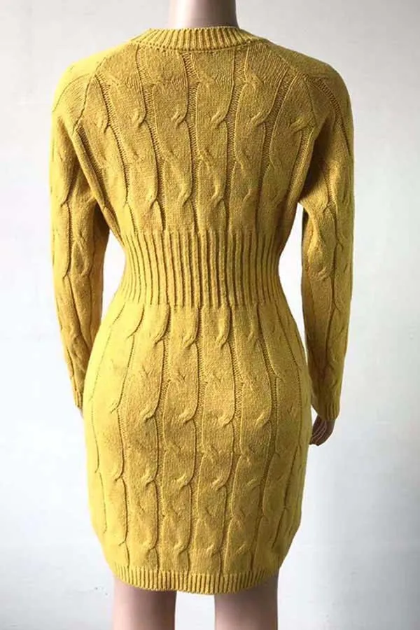Crew Neck Long Sleeve Mini Bodycon Sweater Dress