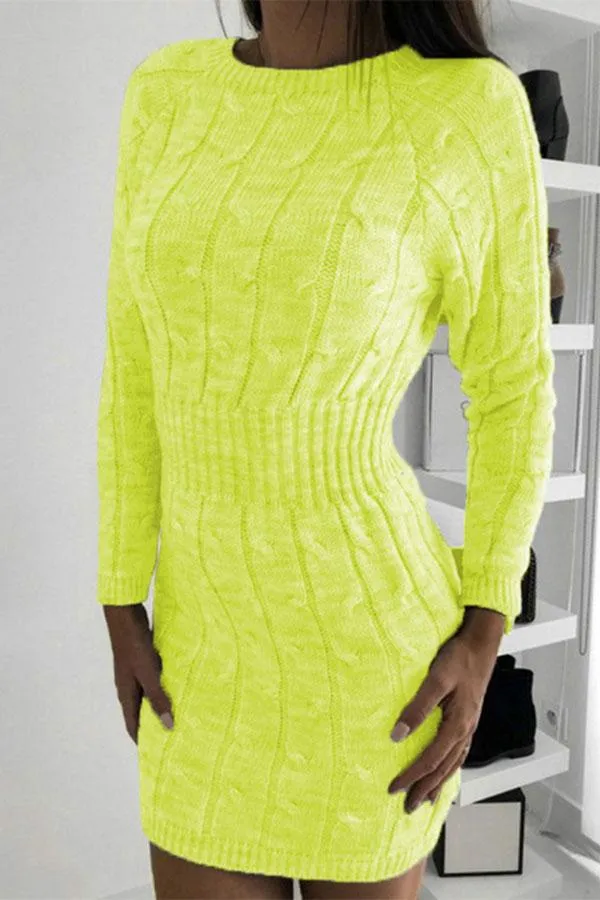 Crew Neck Long Sleeve Mini Bodycon Sweater Dress