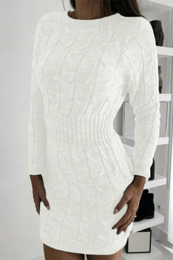 Crew Neck Long Sleeve Mini Bodycon Sweater Dress