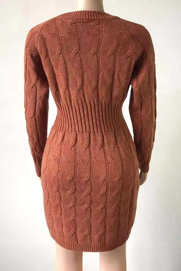 Crew Neck Long Sleeve Mini Bodycon Sweater Dress