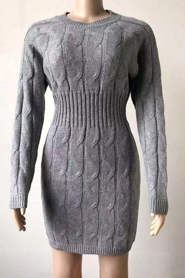 Crew Neck Long Sleeve Mini Bodycon Sweater Dress