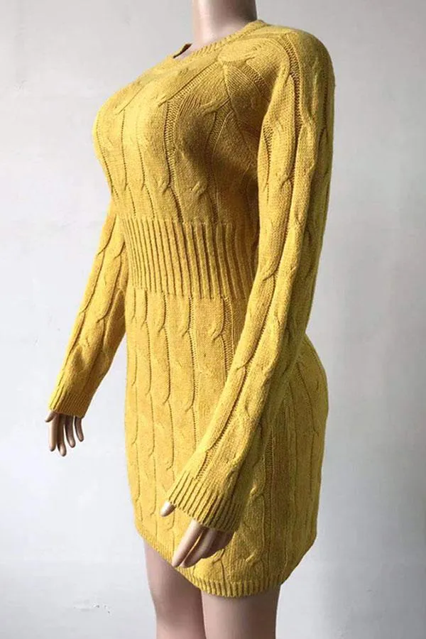 Crew Neck Long Sleeve Mini Bodycon Sweater Dress