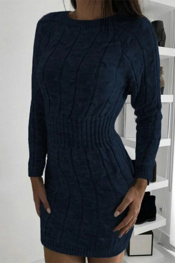 Crew Neck Long Sleeve Mini Bodycon Sweater Dress