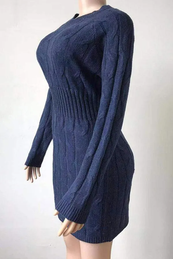 Crew Neck Long Sleeve Mini Bodycon Sweater Dress