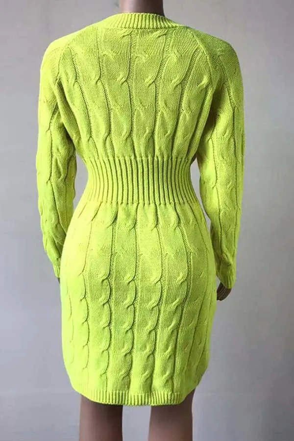 Crew Neck Long Sleeve Mini Bodycon Sweater Dress