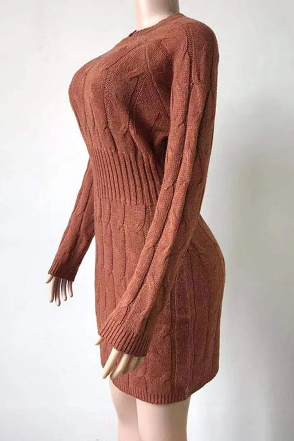 Crew Neck Long Sleeve Mini Bodycon Sweater Dress