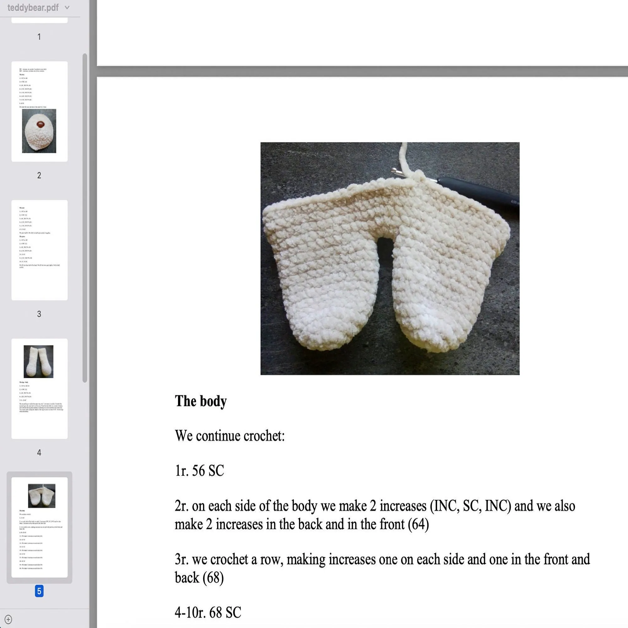 Crochet Teddy Bear pattern, US standard terms, Skill level beginner