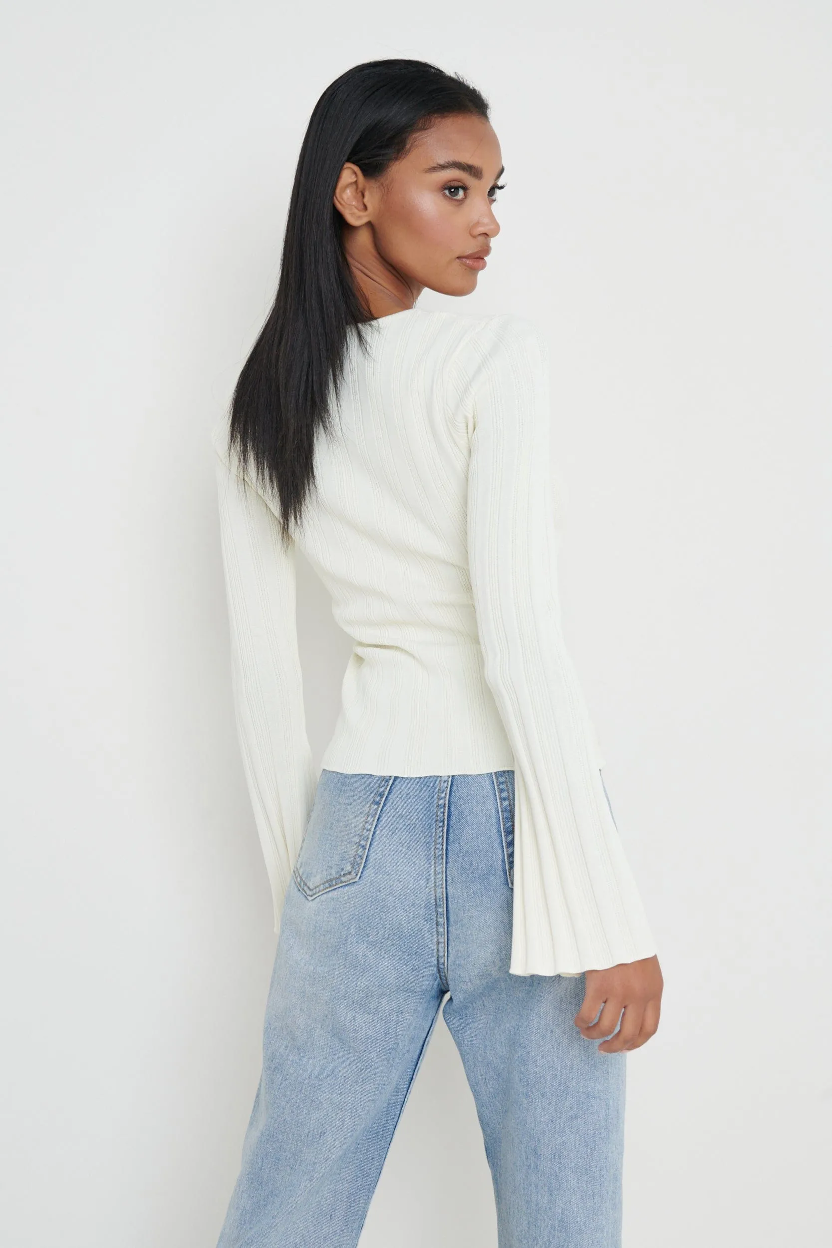 Eden Cut Out Button Knit Top - Cream