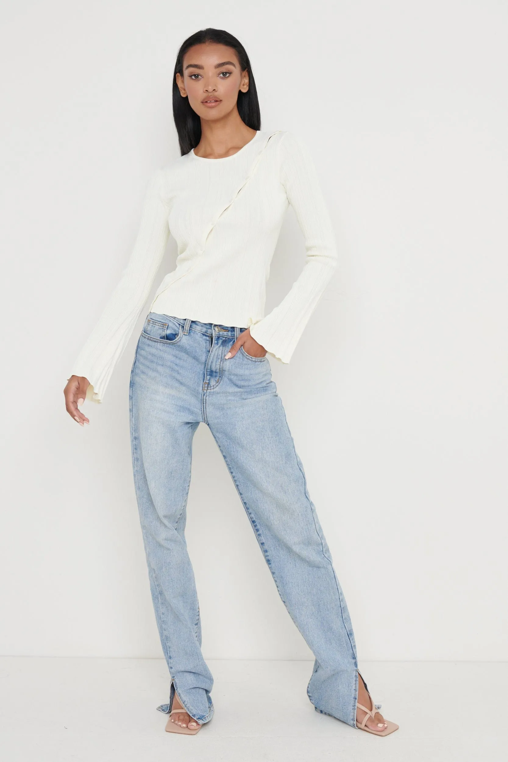Eden Cut Out Button Knit Top - Cream