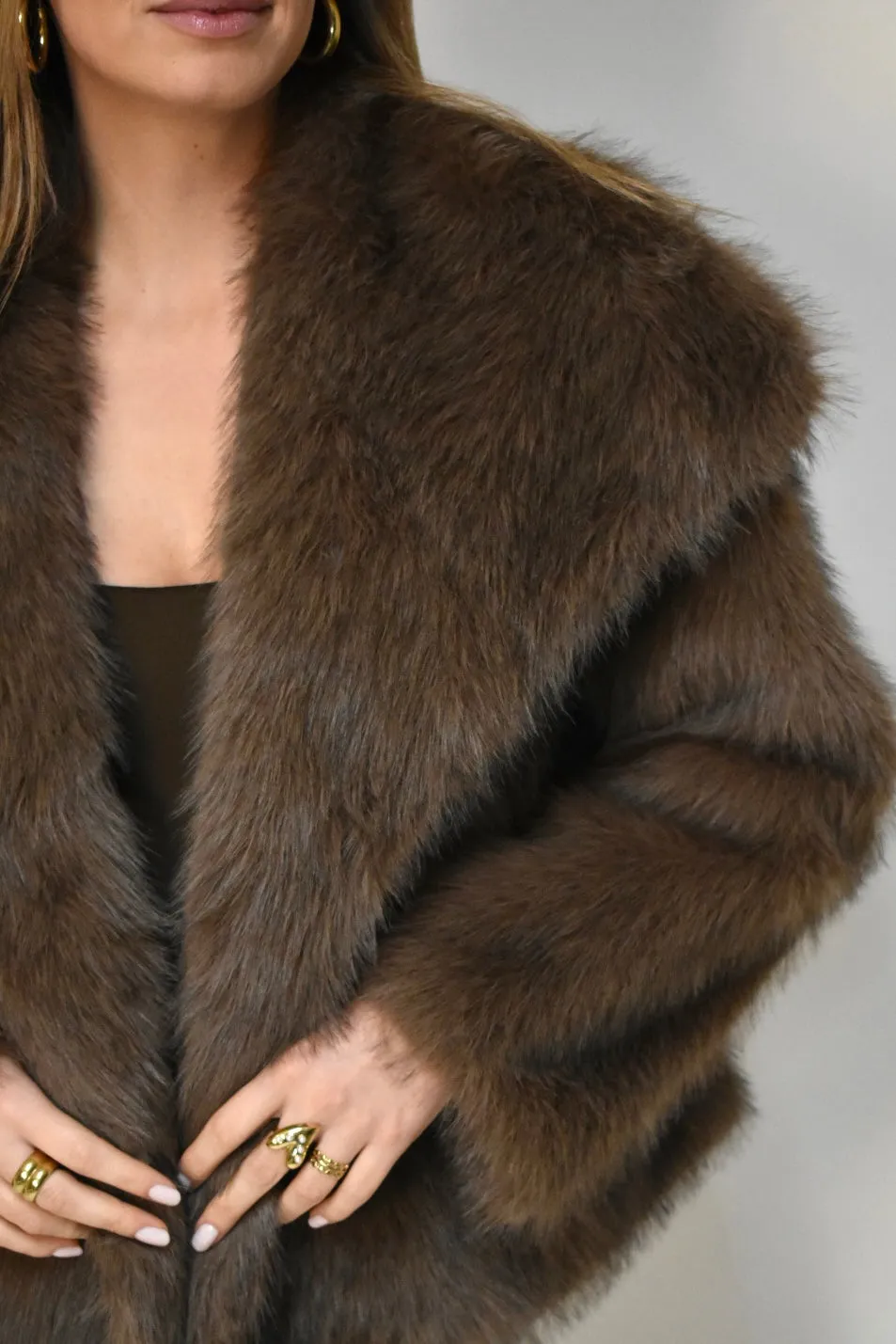 Faux fur coat - Dark brown
