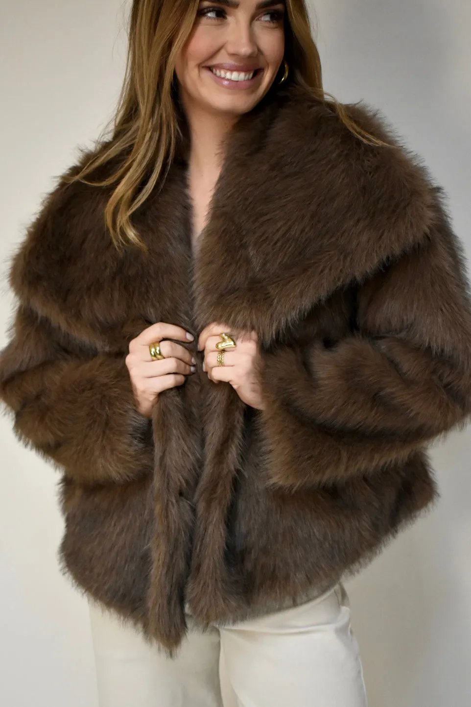 Faux fur coat - Dark brown
